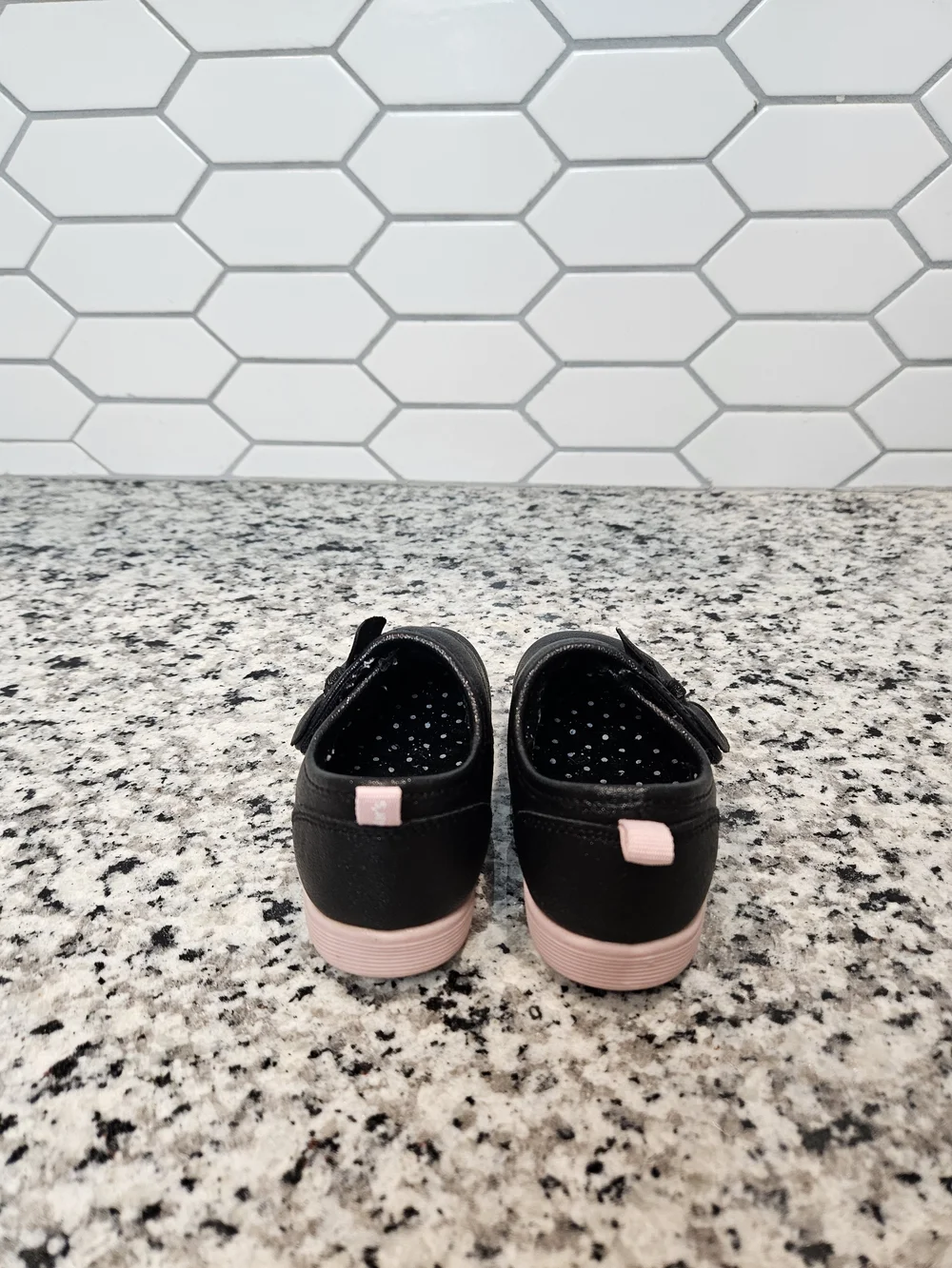 Carter's Black Baby Shoes with Pink Sole and Bow Size 5